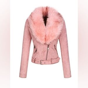 Women's Pink Faux Fur Collar Jacket